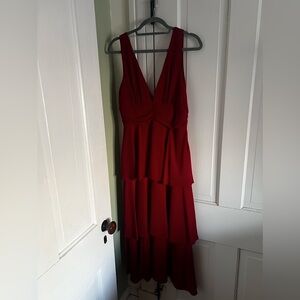 LuLu’s Red Chiffon Tiered Dress - Wedding Guest, Prom, Engagement Party